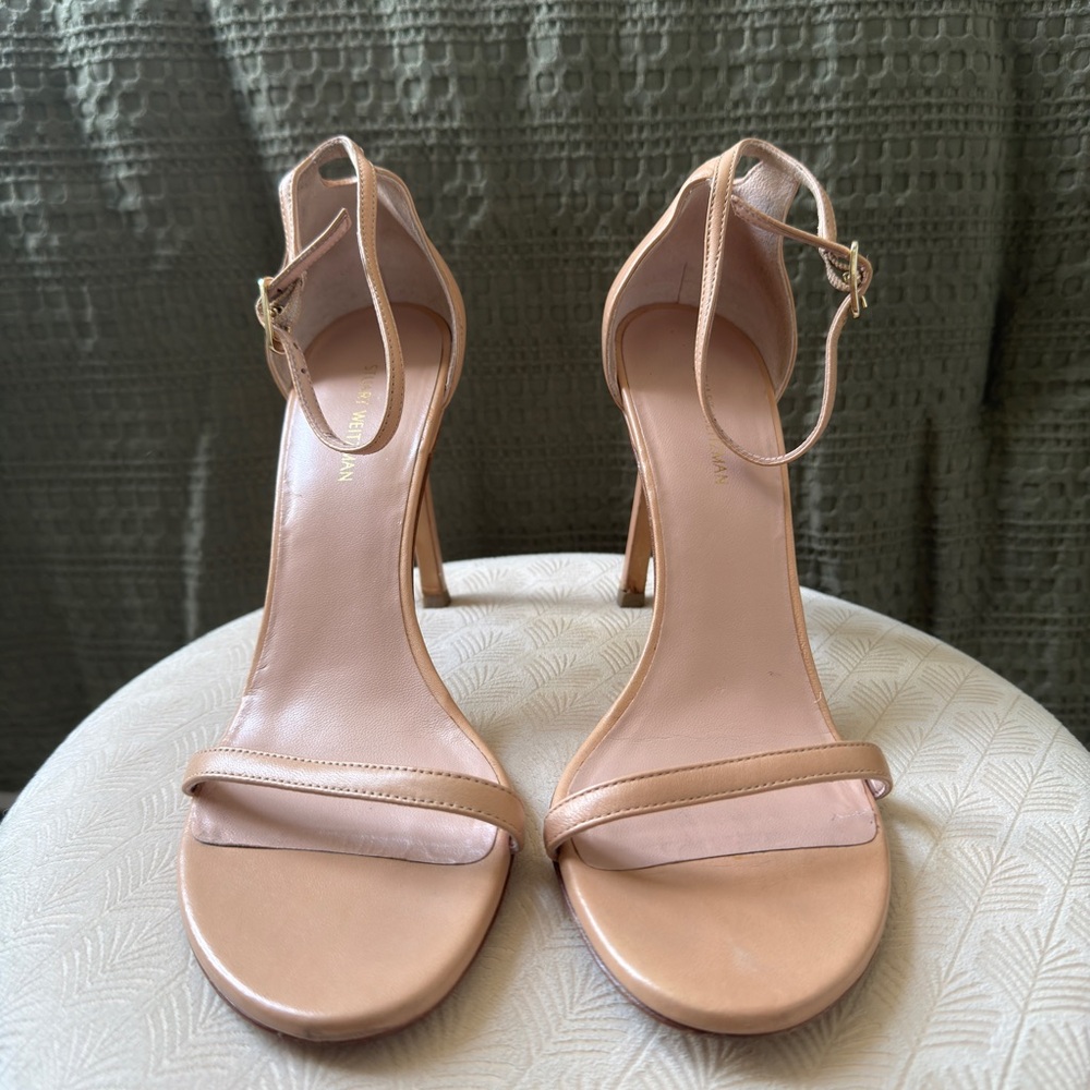 Stuart Weitzman 3” Nudist Ankle-Strap Stiletto Sandals